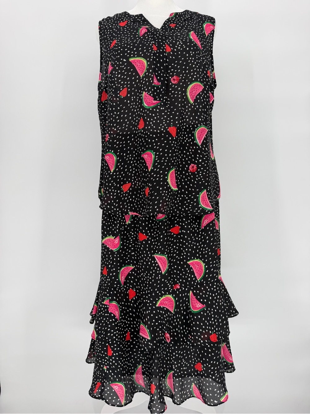Christopher & Banks Black Maxi Skirt with Pink & Green Watermelon Print - Picture 1 of 15